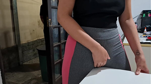 fury her camel toe on the table with the neighbor's help.