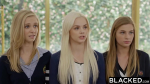 Group sex of three naive cuties and cunning males