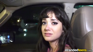 Foxy brunette is eager to thank driver with a blowjob