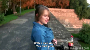 Chubby young beauty blows her boyfriend in public