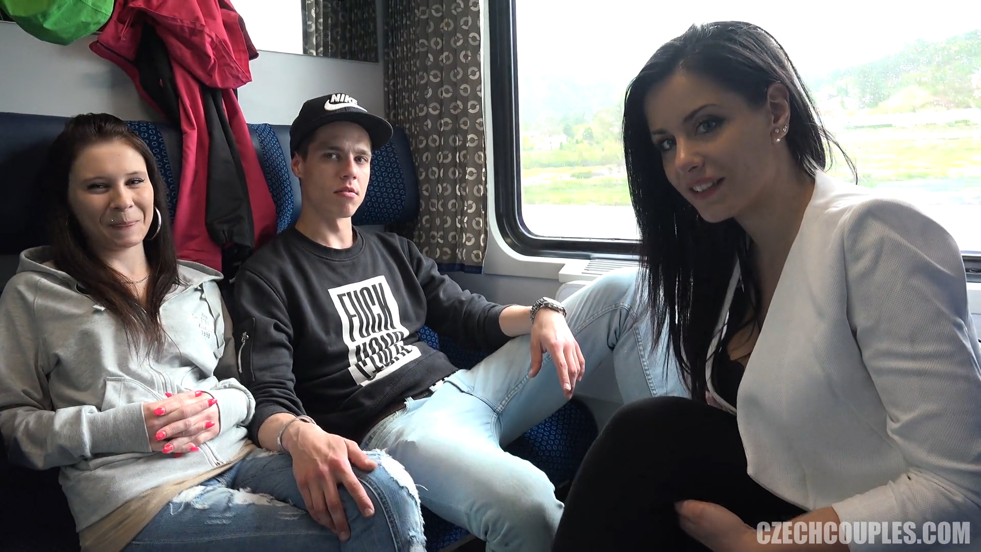 Young couple agrees to enjoy sex with strangers on a train pic