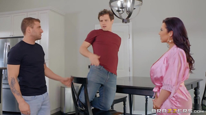 Thick curvy mom fucks her son's best buddy in bathroom