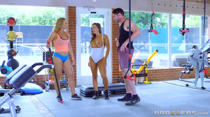 Gym instructor bangs two curvy ladies with  big tits