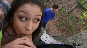 Awesome oral scene with a playful brunette