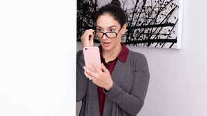 Big breasted blonde lady takes a huge facial