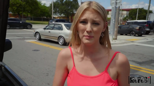 Eager blonde takes a facial in a public porn vid