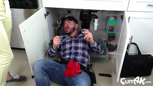 Skinny slut riding huge penis to make him cum