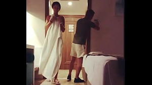 Sexy hot babe and flashing room service boy