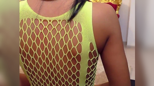 European slut in fishnets has a really nice ass